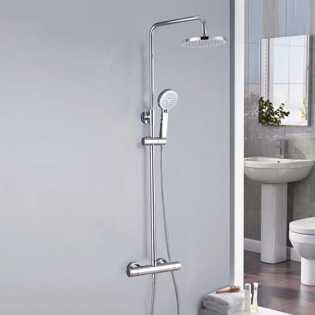 Modern Cool Touch Thermostatic Riser Rail Shower Mixer Chrome