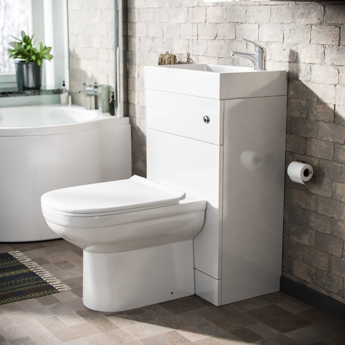 Homin 500mm Cloakroom 2 in 1 Basin WC Unit & Eslo Back to Wall Toilet White